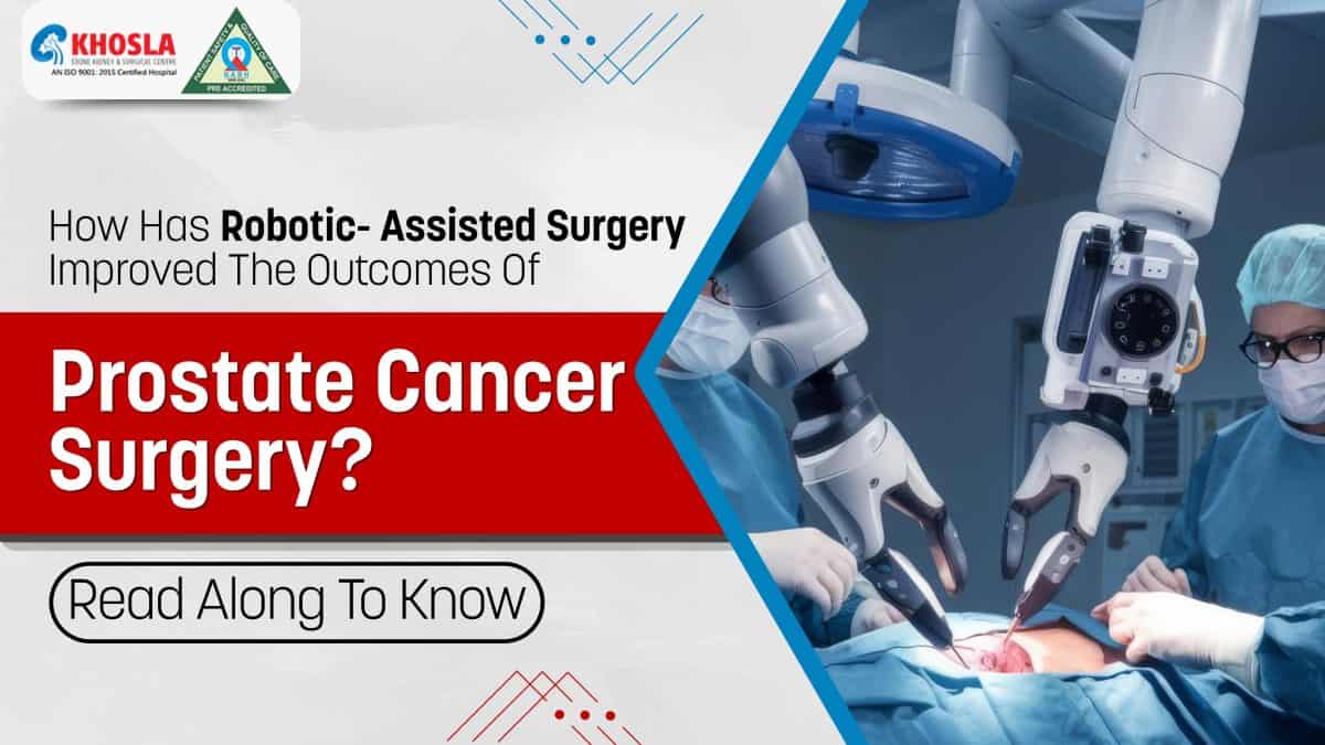 Robotic surgical tools performing prostate cancer surgery at Khosla Stone Kidney & Surgical Centre.