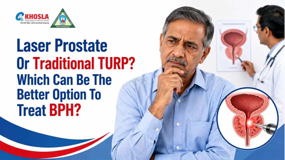 Doctor analyzing prostate treatment options for BPH at Khosla Stone Kidney & Surgical Centre.