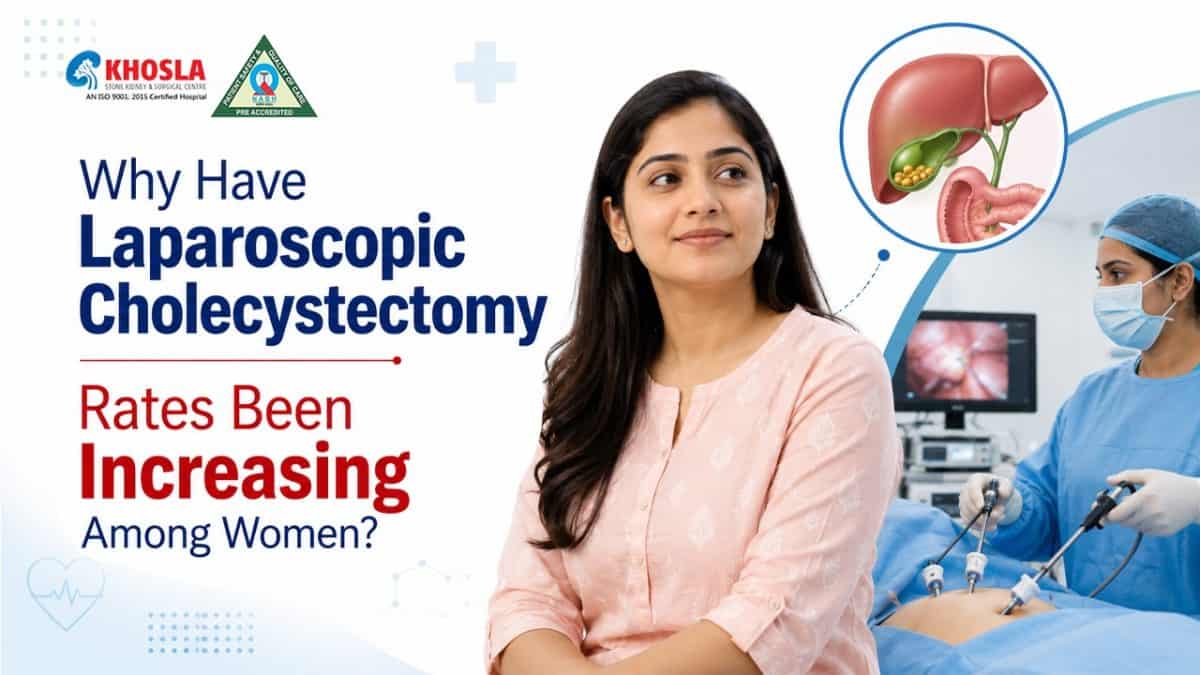 Woman undergoing laparoscopic gallbladder surgery with medical team.