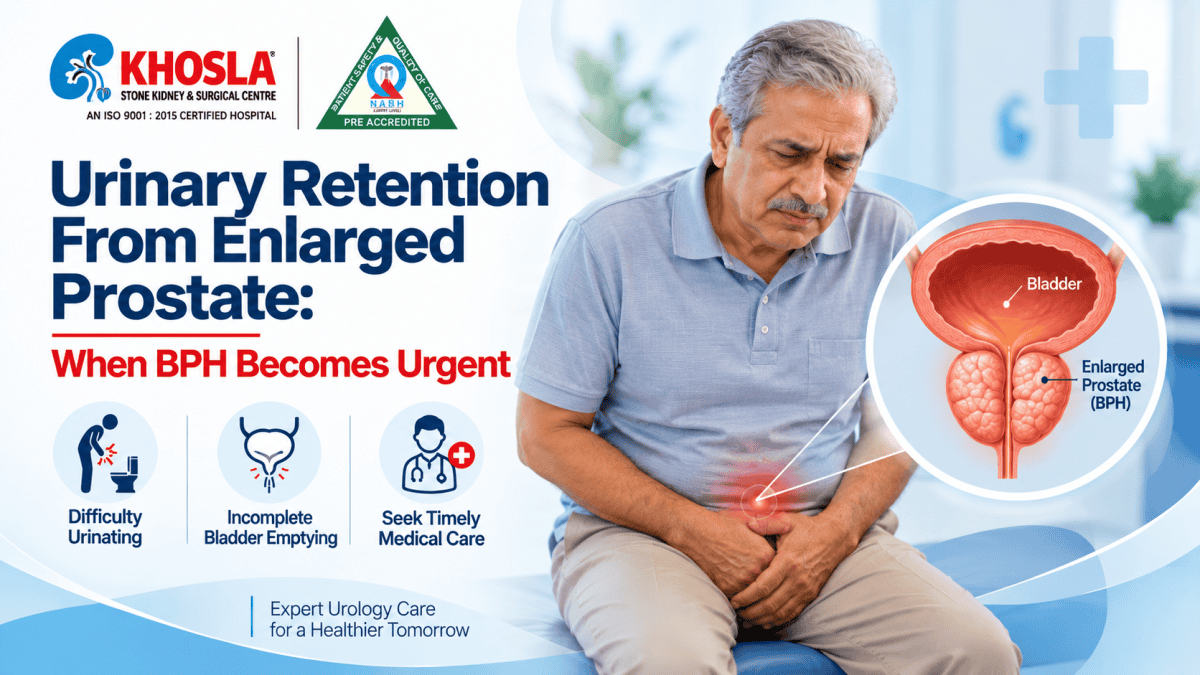 Doctor experiencing urinary retention symptoms due to enlarged prostate.